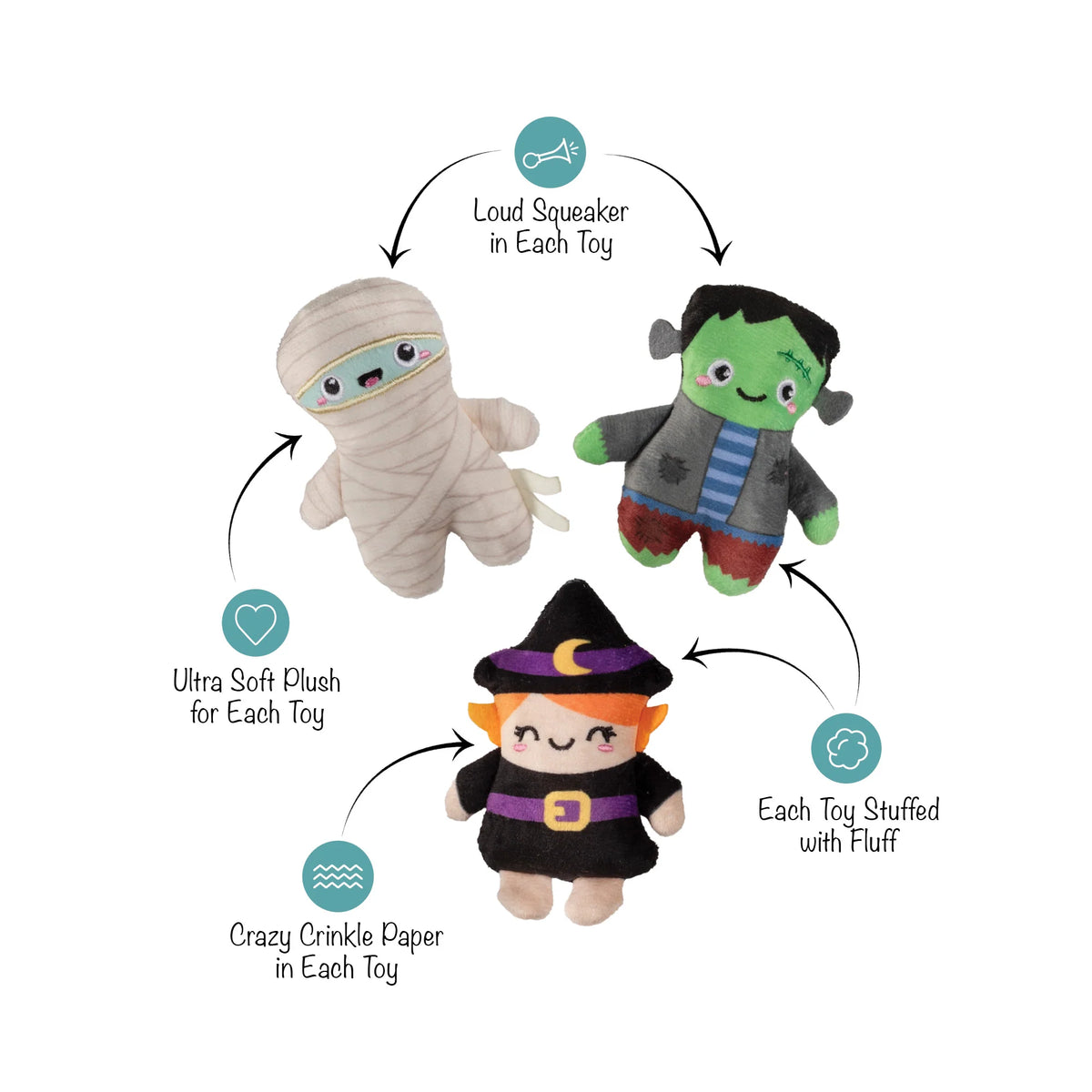 FRINGE STUDIO GHOULS WANA HVE FUN 3PC SML DOG TOY HALLOWEEN