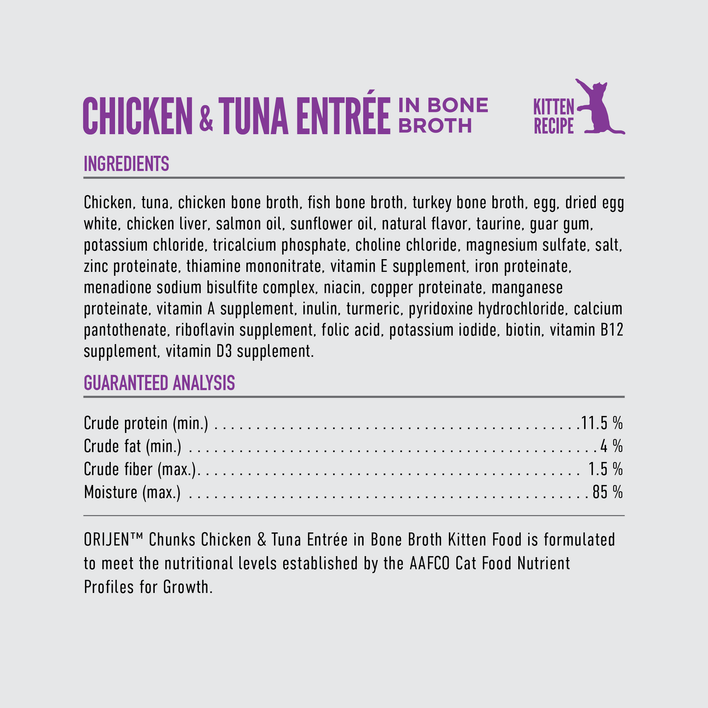 ORIJEN™ CHUNKS & SHREDS - CHICKEN & TUNA ENTRÉE (KITTEN) 85g
