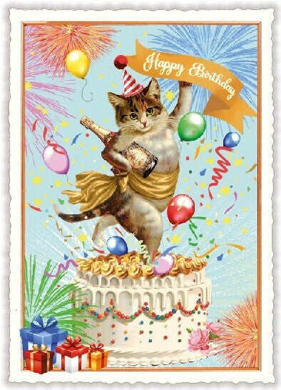 Cat Birthday Greeting Card – Die-Cut with Glitter (German Import)