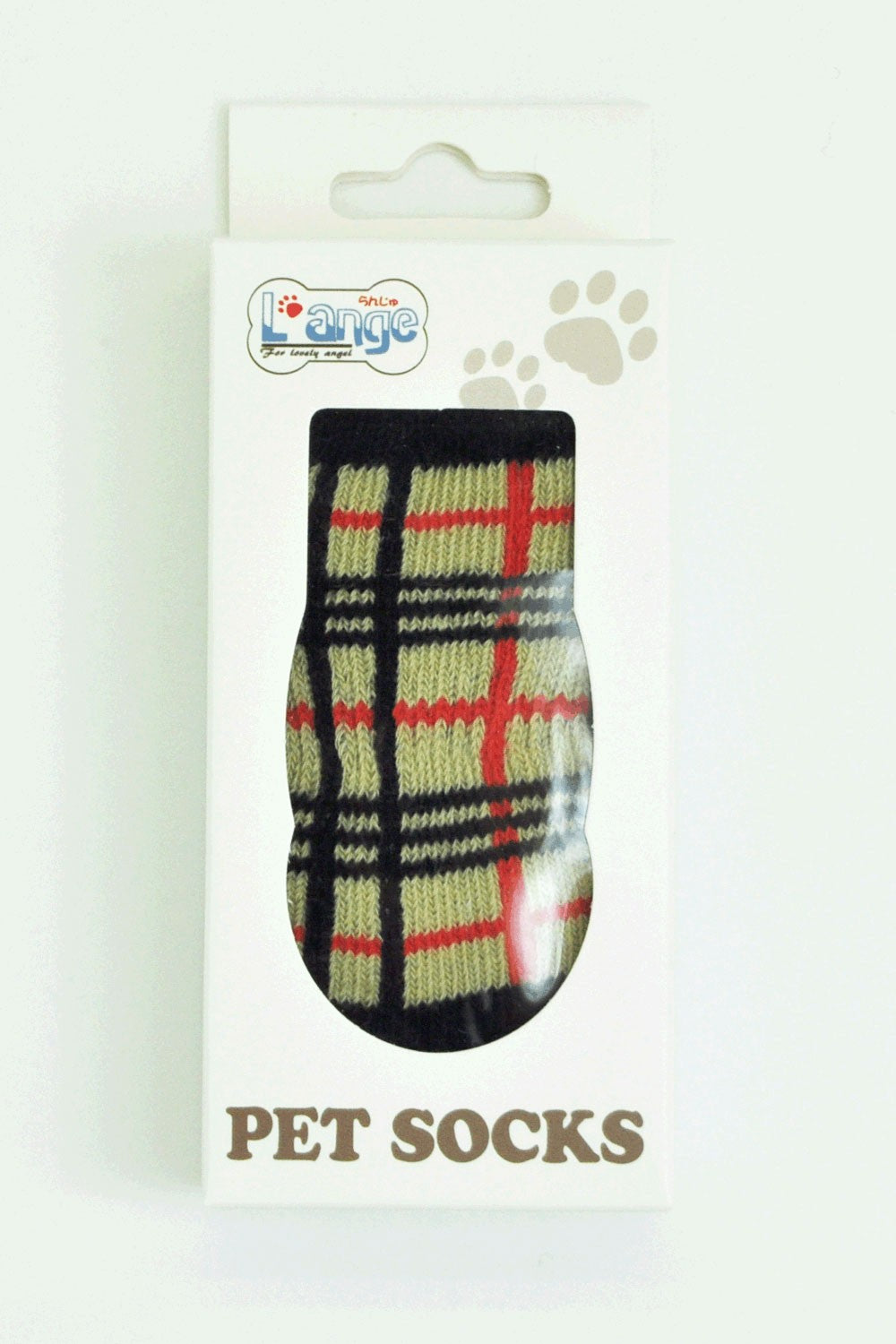 L'ange Pet Socks 4 Pack Check Beige