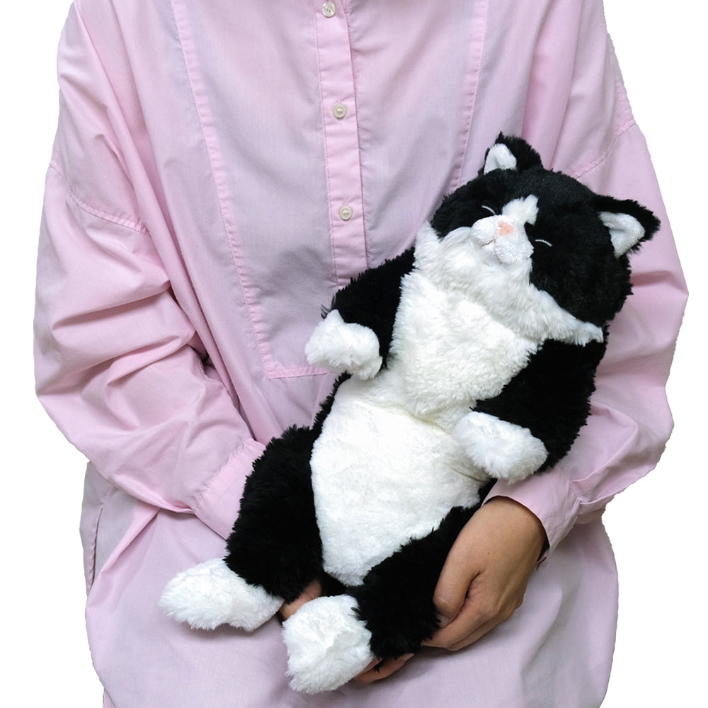 LYING CAT SLEEPING FACE STUFFED TOY Tuxedo Cat Black and White Cat - Medium