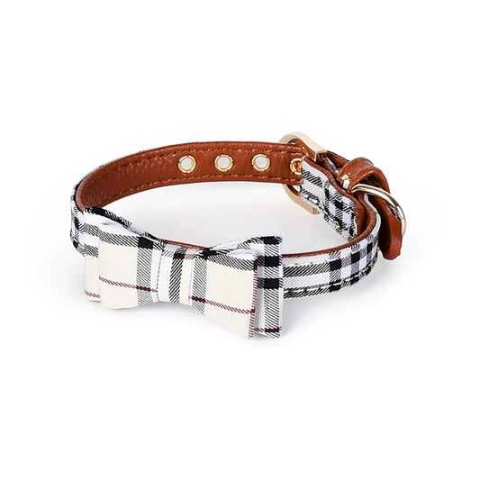 Loudik Plaid Dog Collar with Bow Tie