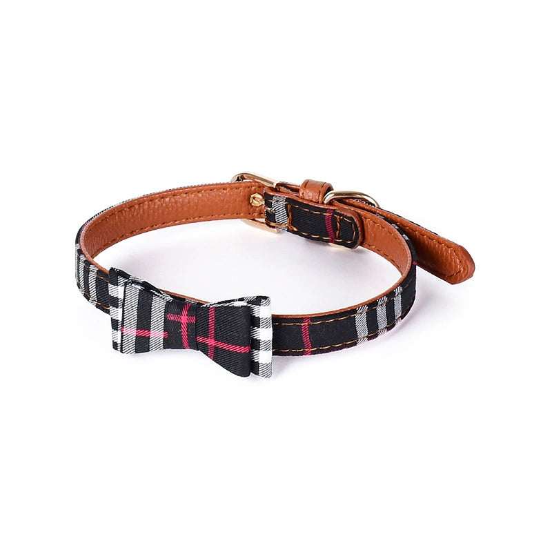 Loudik Plaid Dog Collar with Bow Tie