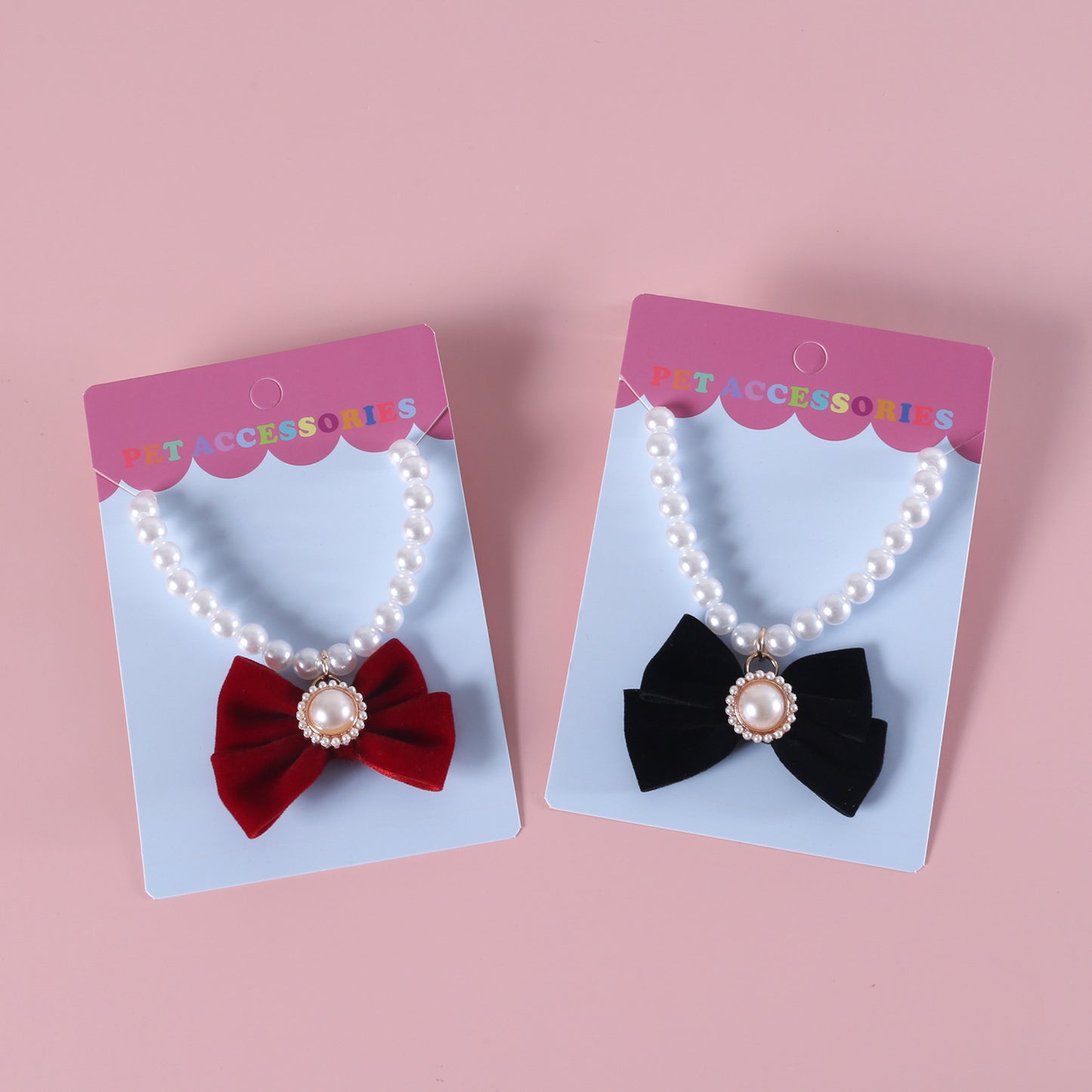 Cat Artificial Pearl and Ribbon Necklace