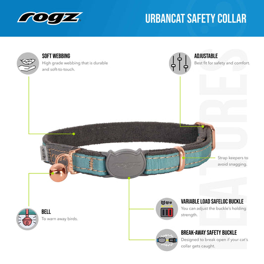 Rogz UrbanCat Safety Release Cat Collar Gold Rush Small