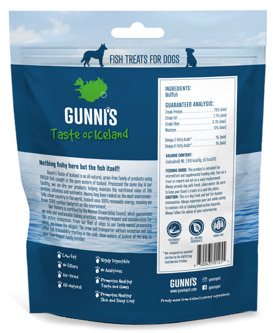 Gunni's Taste of Iceland Dog Treats Wolffish Skin Chips