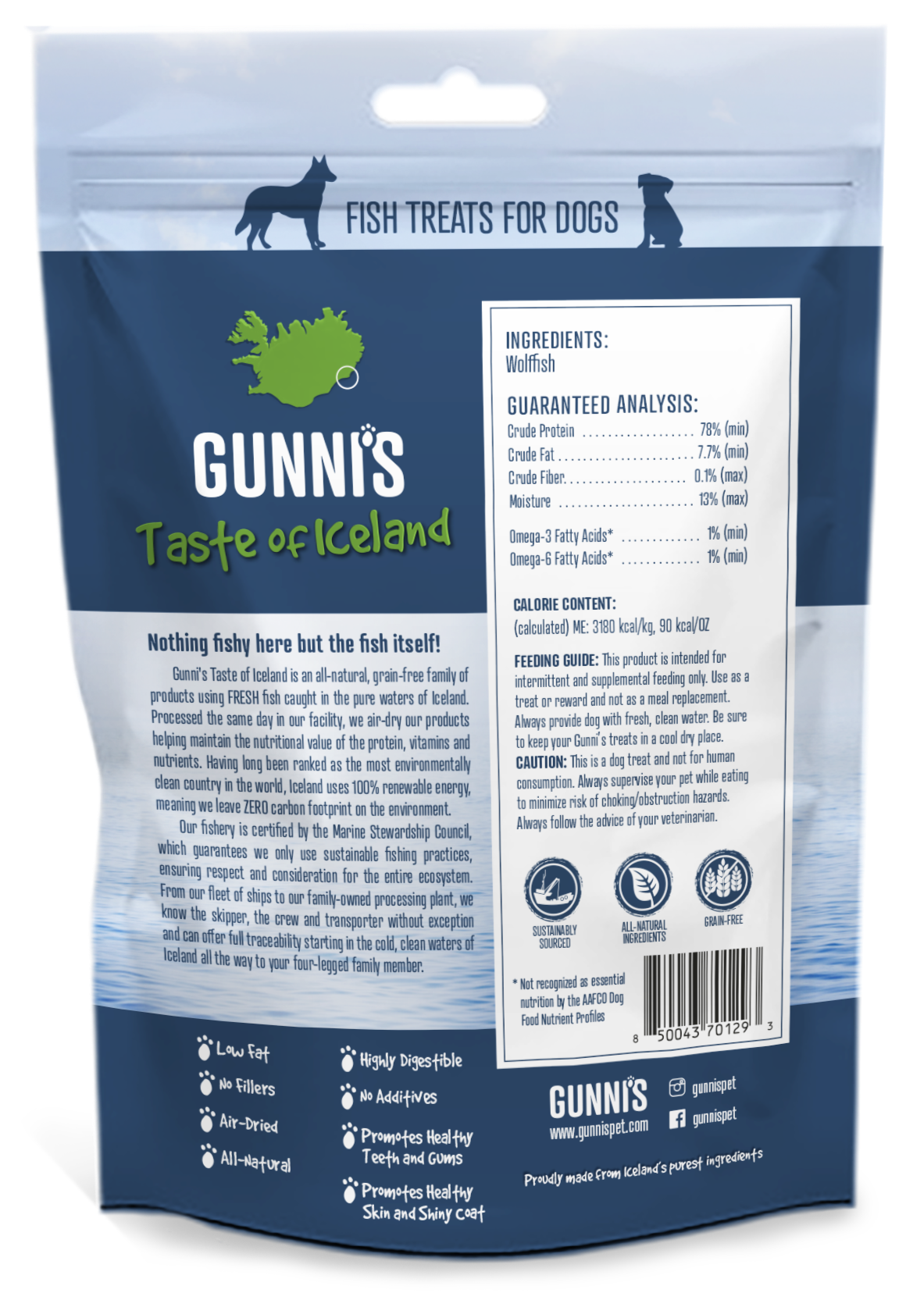 GUNNI'S Wolffish Skin Shorties Dog Treats 71g