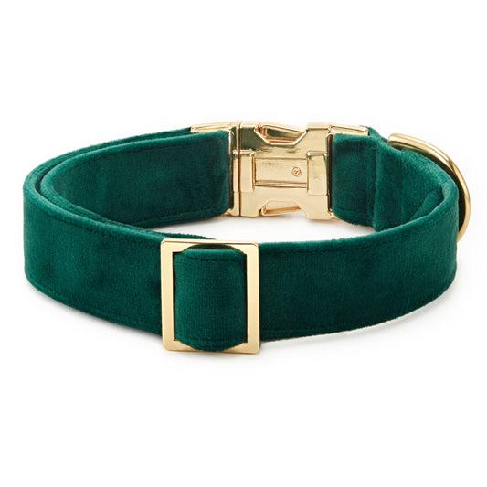 The Foggy Dog Forest Green Velvet Holiday Dog Collar