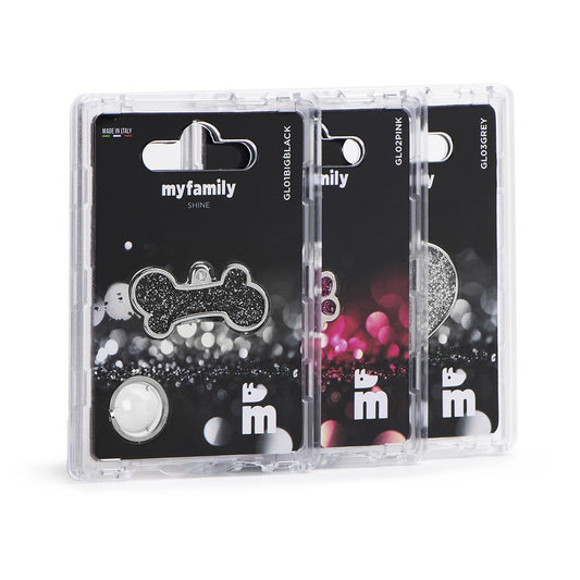 My Family Shine Big Black Glitter Paw ID Tag