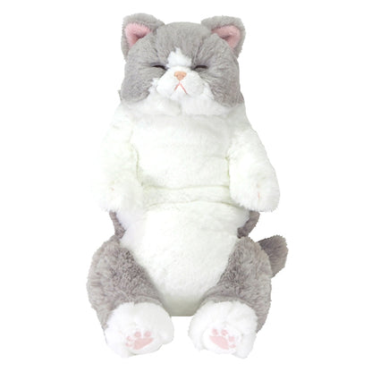 LYING CAT SLEEPING FACE STUFFED TOY M GY