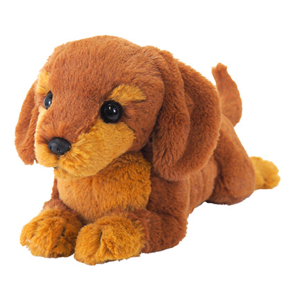 LYING DOG STUFFED TOY SMALL MINIATURE DACHSHUND BROWN