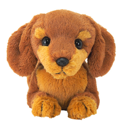 LYING DOG STUFFED TOY SMALL MINIATURE DACHSHUND BROWN