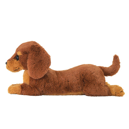 LYING DOG STUFFED TOY SMALL MINIATURE DACHSHUND BROWN