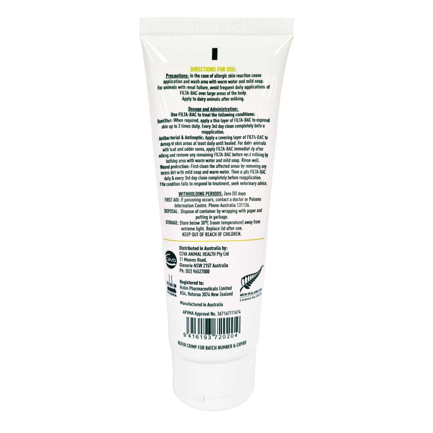 CEVA FILTA BAC TUBE Animal Sunscreen 120G