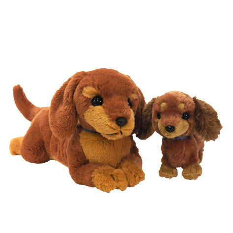 LYING DOG STUFFED TOY SMALL MINIATURE DACHSHUND BROWN
