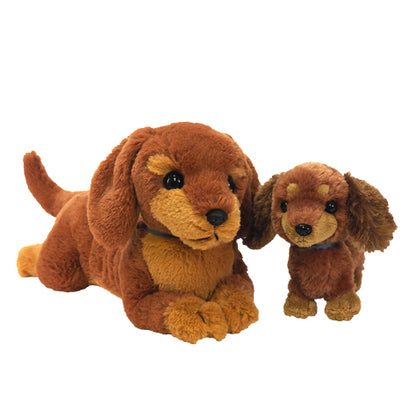 LYING DOG STUFFED TOY SMALL MINIATURE DACHSHUND BROWN