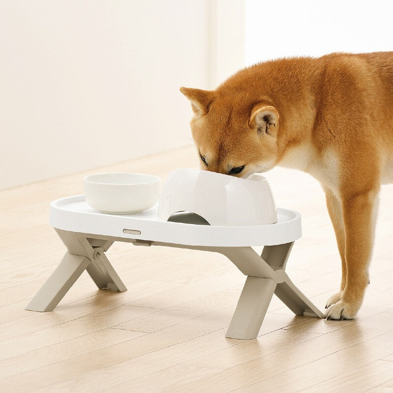 Richell Foldable Pet Feeding Table Double Bowl Beige