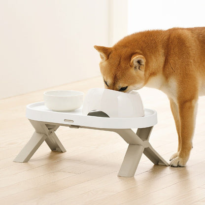 Richell Foldable Pet Feeding Table Double Bowl Beige