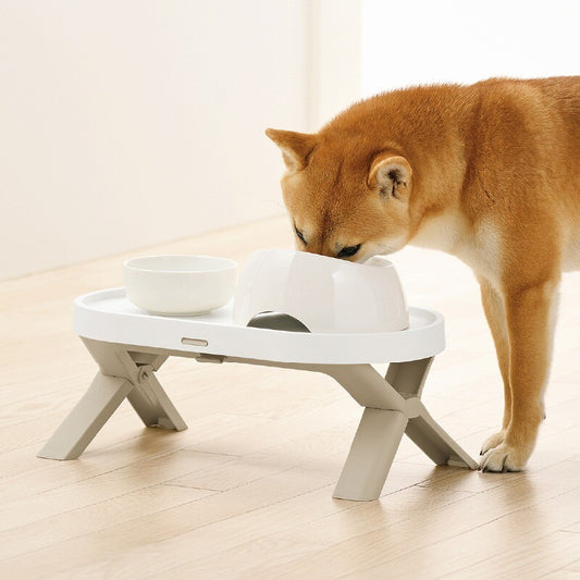 Richell Foldable Pet Feeding Table Double Bowl Beige