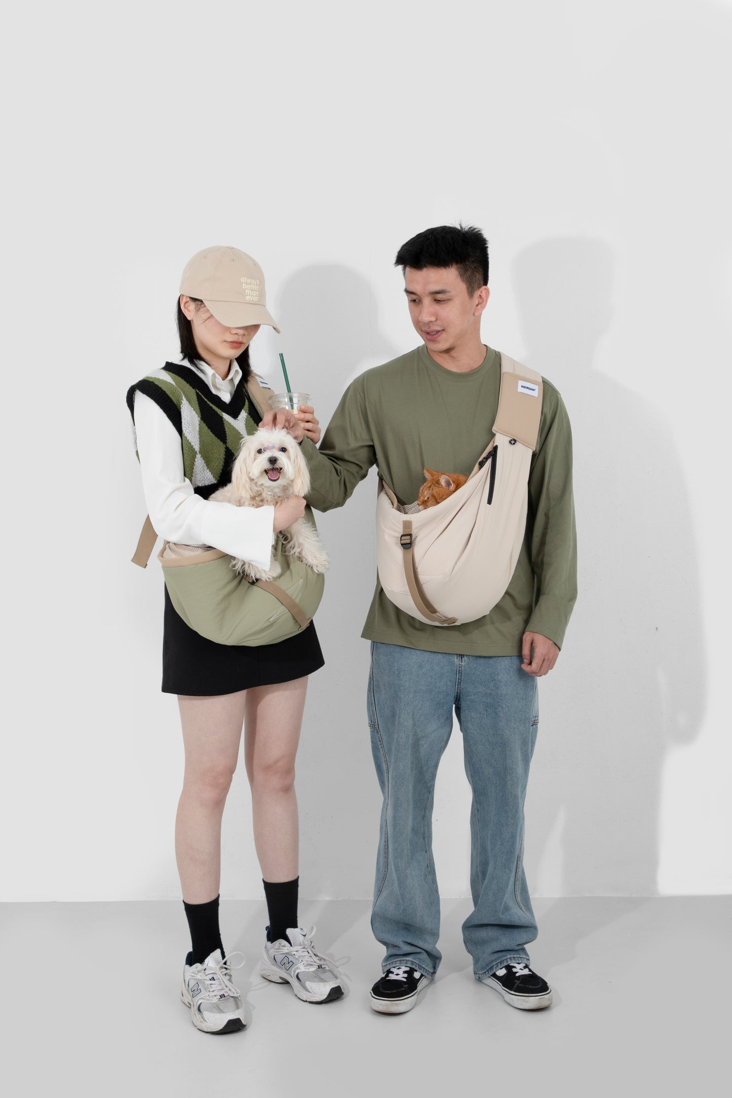 Pet Sling Carrier Crossbody Tote Bag -  Olive