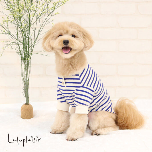 [Japanese-Made Dog Wear] 100% Cotton Striped Henley Neck Top