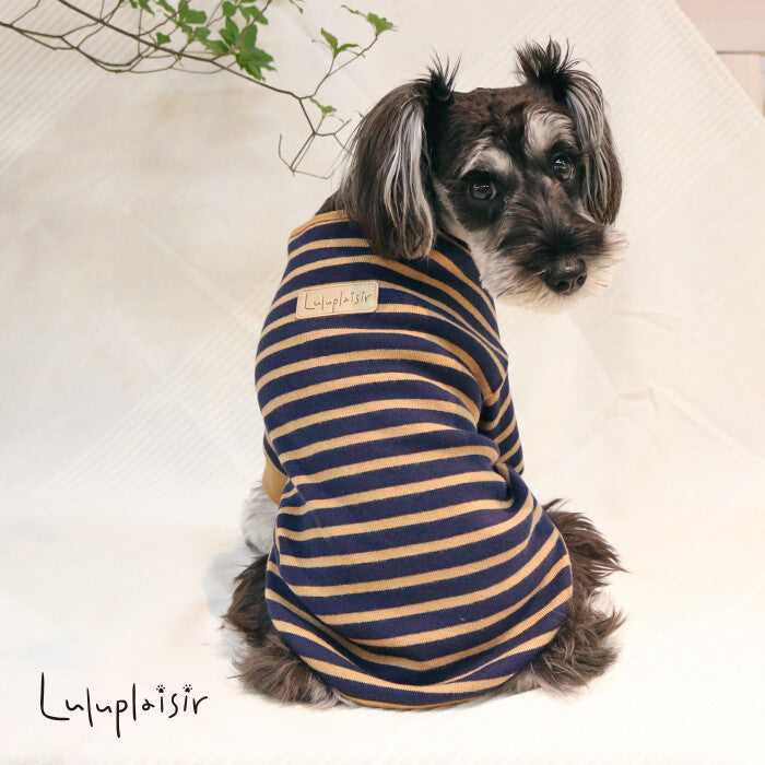 [Japanese-Made Dog Wear] 100% Cotton Striped Henley Neck Top