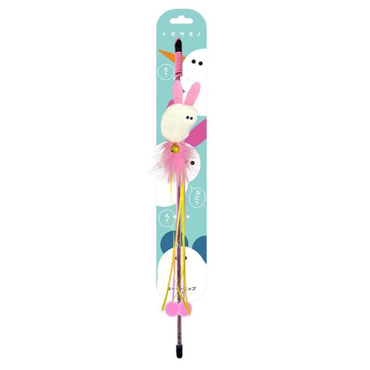 Super Cat Bouncy Rabbit Teaser Wand for Cats with Bell, Ribbons & Feathers