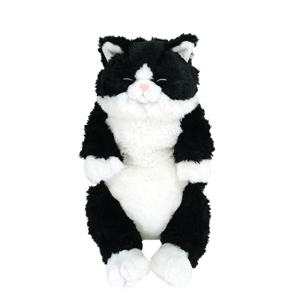 LYING CAT SLEEPING FACE STUFFED TOY Tuxedo Cat Black and White Cat - Medium