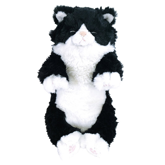 LYING CAT SLEEPING FACE STUFFED TOY Tuxedo Cat Black and White Cat - Small