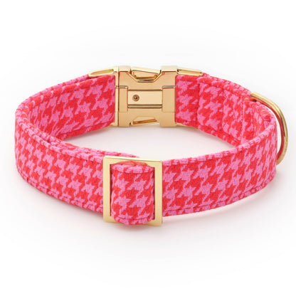 The Foggy Dog Pink and Red Houndstooth Dog Collar