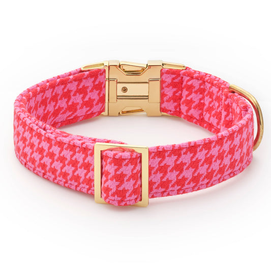 The Foggy Dog Pink and Red Houndstooth Dog Collar