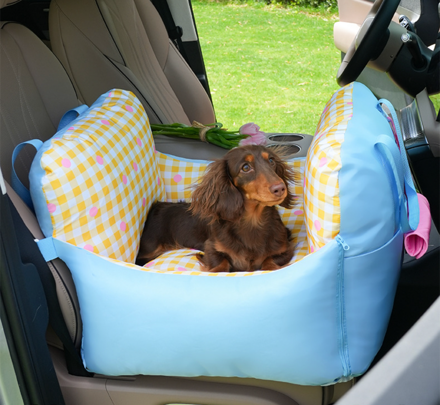 Zeze Dog Car Seat Bed (Yellow & Blue)