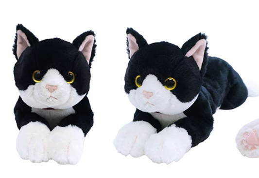 LYING CAT STUFFED TOY Tuxedo Cat Black and White Cat- Extra Small