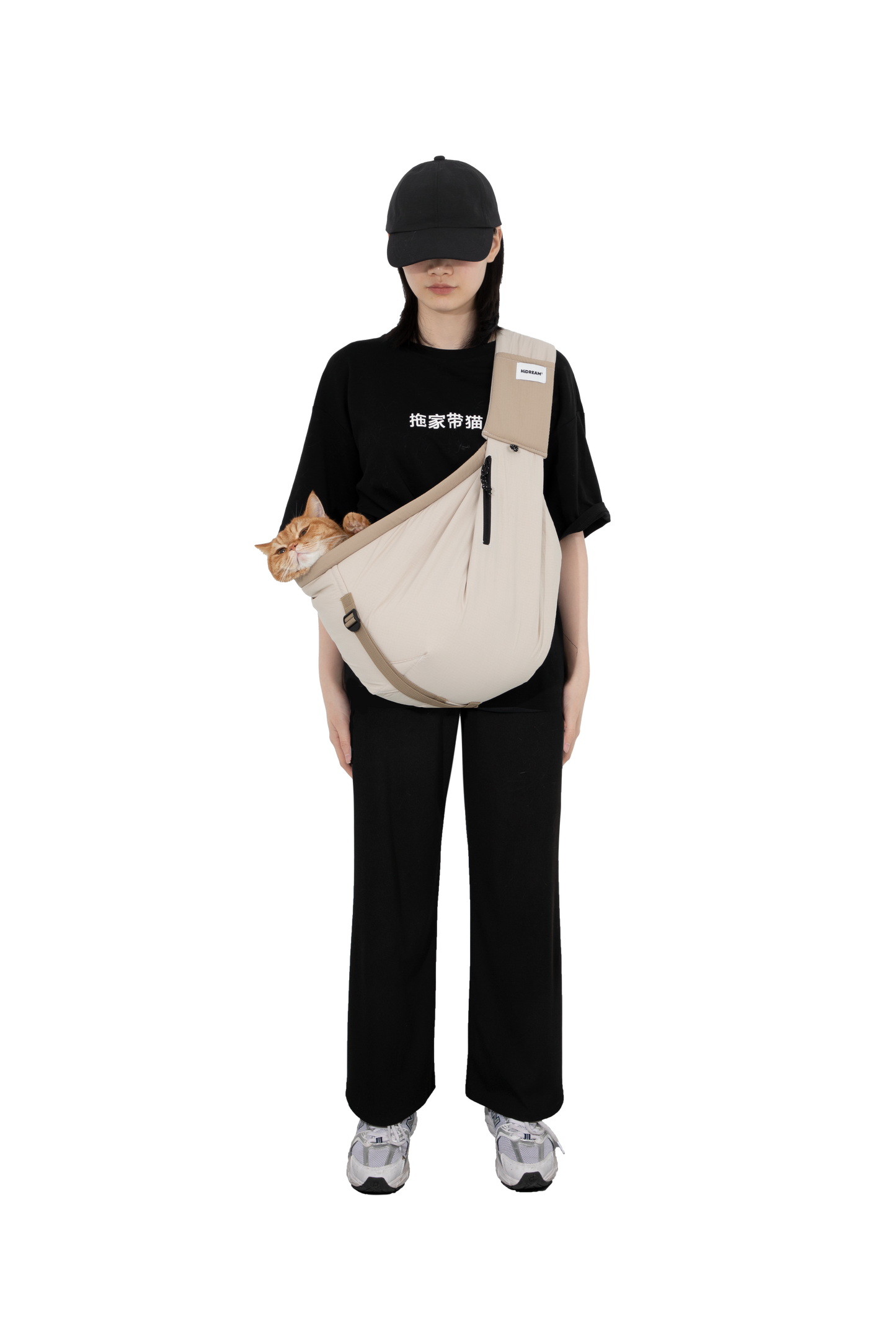 Pet Sling Carrier Crossbody Tote Bag -  Beige