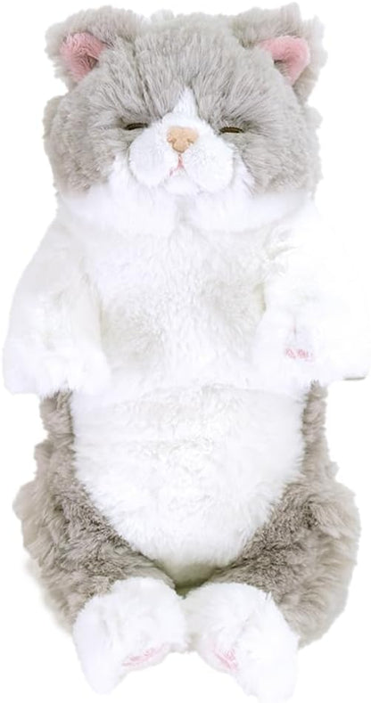 LYING CAT SLEEPING FACE STUFFED TOY SMALL GREY