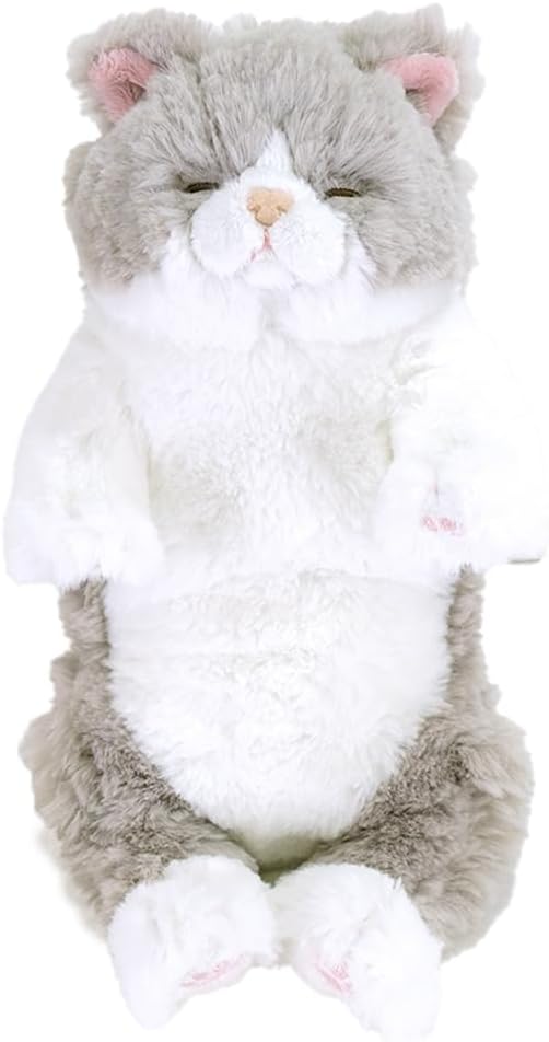 LYING CAT SLEEPING FACE STUFFED TOY SMALL GREY