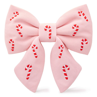 The Foggy Dog Blush Pink Candy Canes Embroidered Lady Dog Bow