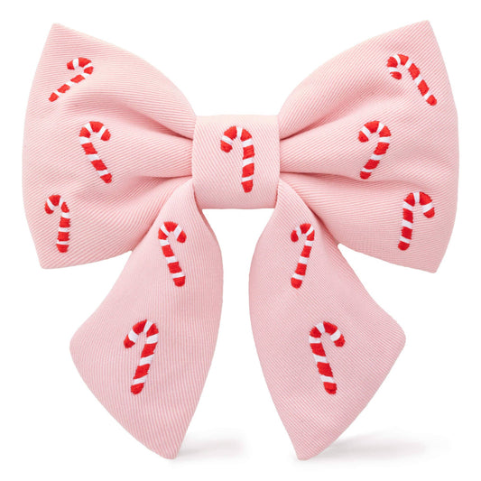 The Foggy Dog Blush Pink Candy Canes Embroidered Lady Dog Bow