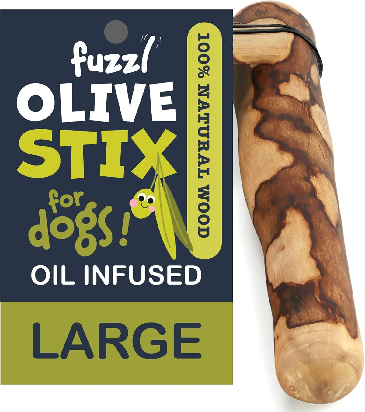 Fuzzel OLIVE WOOD LARGE 1 PACK - Natural Dog Chew Toy for Medium/Large Dog