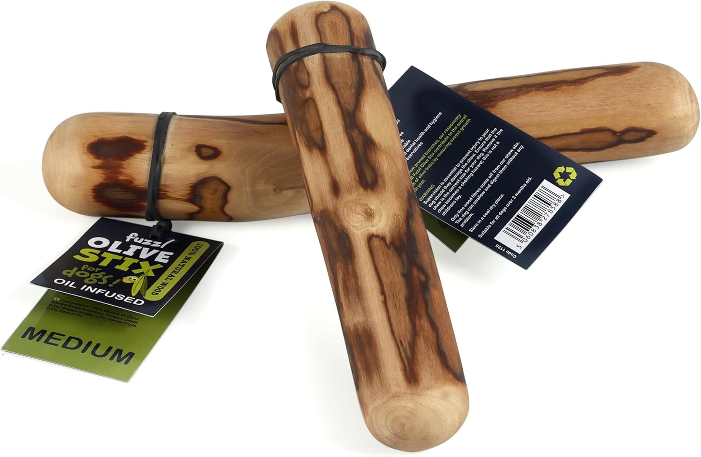 Fuzzel OLIVE WOOD MEDIUM 2 PACK - Natural Dog Chew Toy for Medium/Large Dog