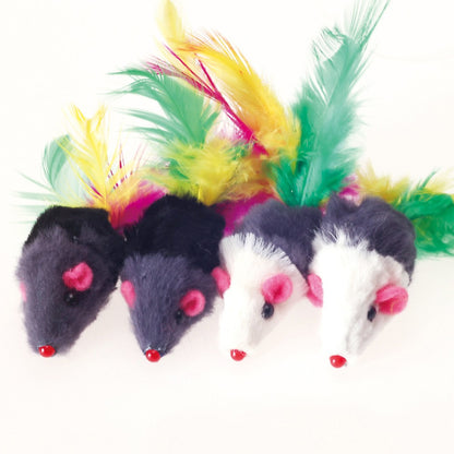 CattyMan Chirpy Quartet Furry Mouse Cat Toy Set (4-Pack)