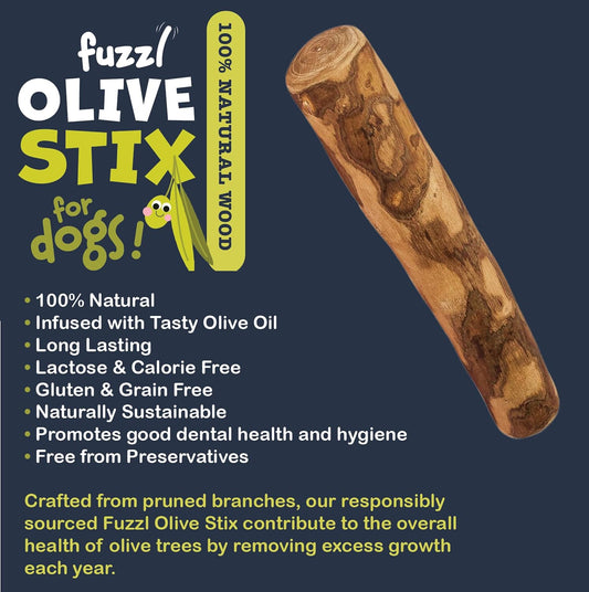 Fuzzel OLIVE WOOD SMALL 2 PACK - Natural Dog Chew Toy for SMALL/MEDIUM Dog