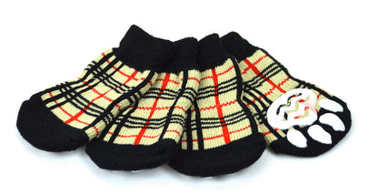 L'ange Pet Socks 4 Pack Check Beige