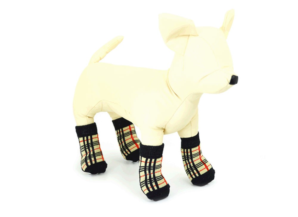 L'ange Pet Socks 4 Pack Check Beige