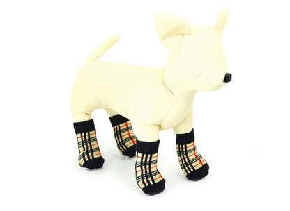 L'ange Pet Socks 4 Pack Check Beige