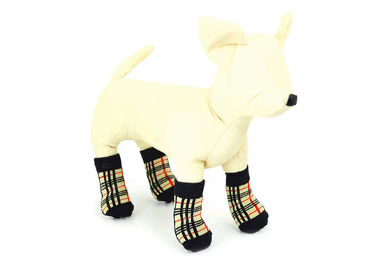 L'ange Pet Socks 4 Pack Check Beige