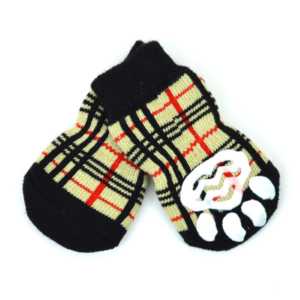 L'ange Pet Socks 4 Pack Check Beige