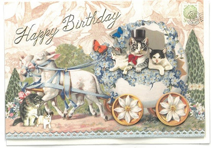 Embossed Foil Greeting Card – Cat & Flower Cart