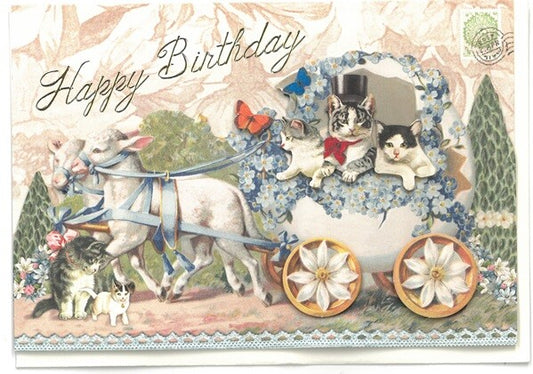 Embossed Foil Greeting Card – Cat & Flower Cart