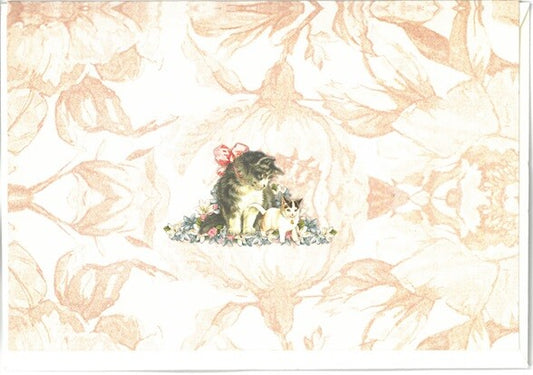 Embossed Foil Greeting Card – Cat & Flower Cart